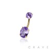 ROUND CZ TOP AND OVAL RADIANT CZ PRONG SET CZ 316L SURGICAL STEEL NON DANGLE BELLY RING